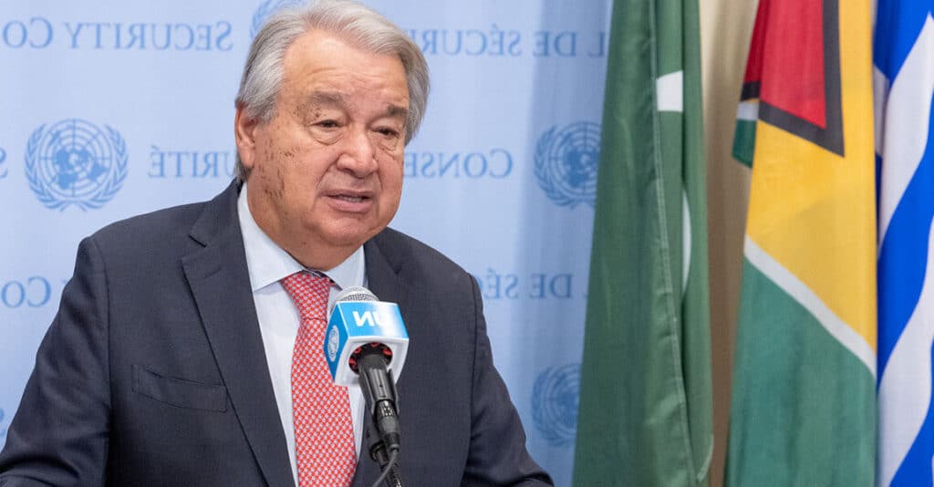 Secretary-General António Guterres briefs reporters on the situation in Gaza.