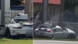 O Porsche se parte em dois após o acidente: Germano Bacchetta morre em acidente em Miami