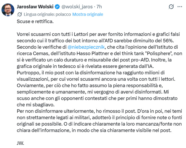 A postagem no X pós-jaroslaw-wolski-x-bot-russi