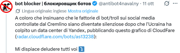 A postagem no X pós-antibot4navalny-x-russia